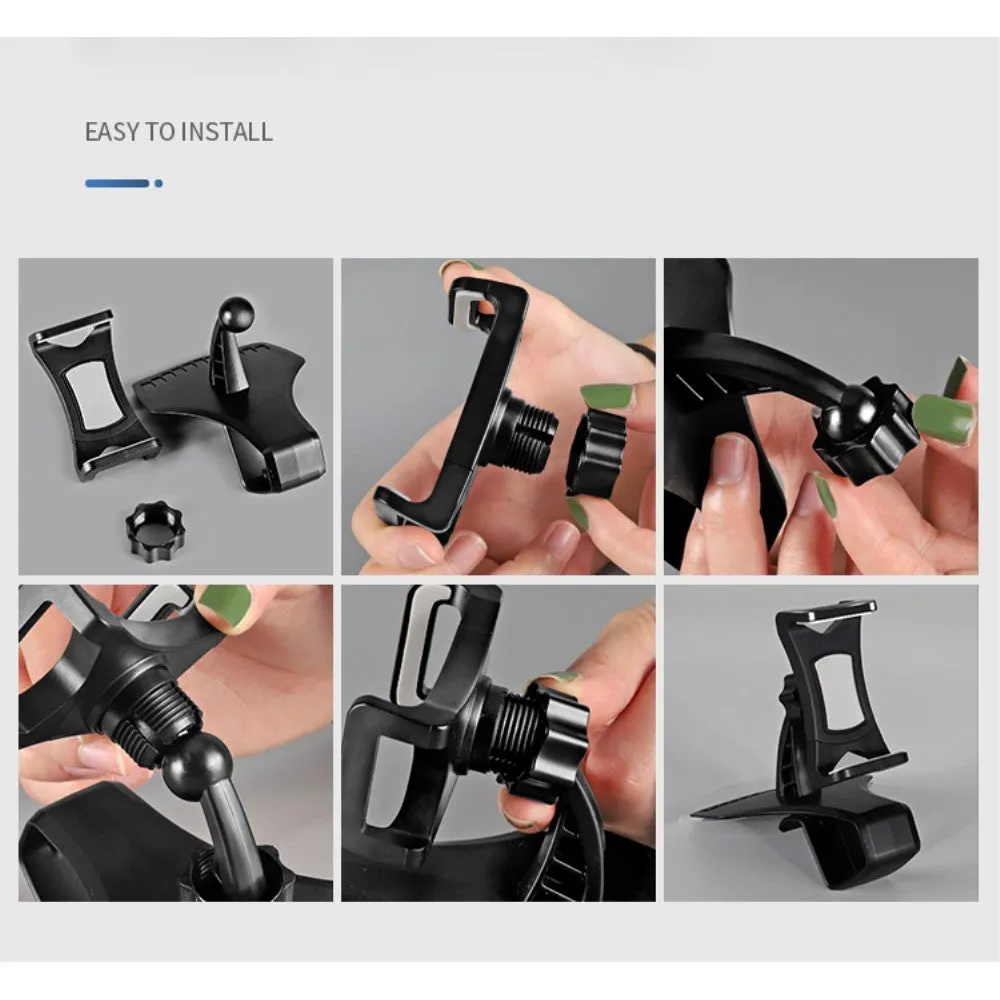 3 in 1 Car GPS Smartphone Holder: Dashboard / Visor Clamp   AC Grid Clip for Goclever Quantum 2 500 Rugged - Black