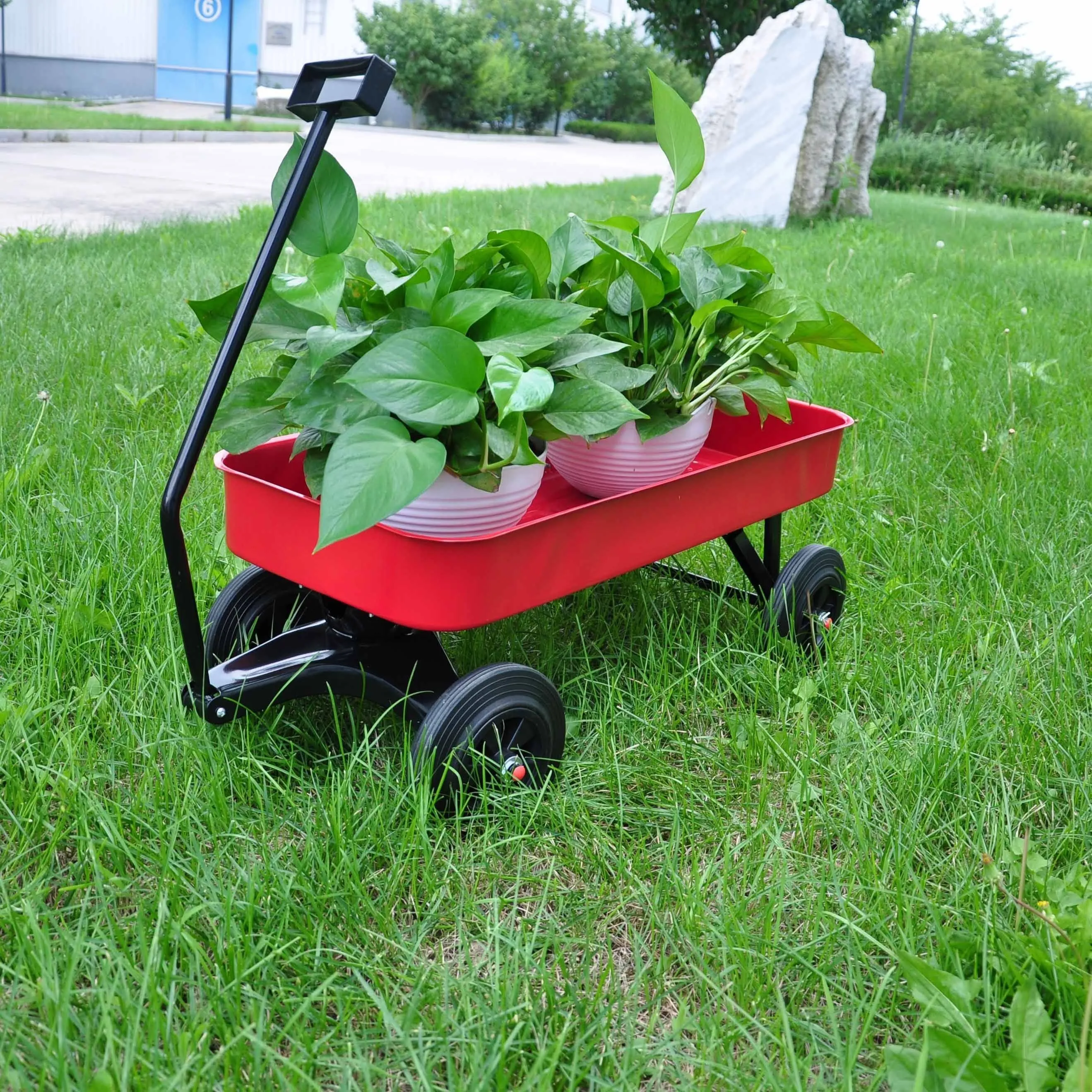 Garden cart Reuniong Railing; solid Wheels; All Terrain Cargo Wagon with 280lbs Weight Capacity; Red