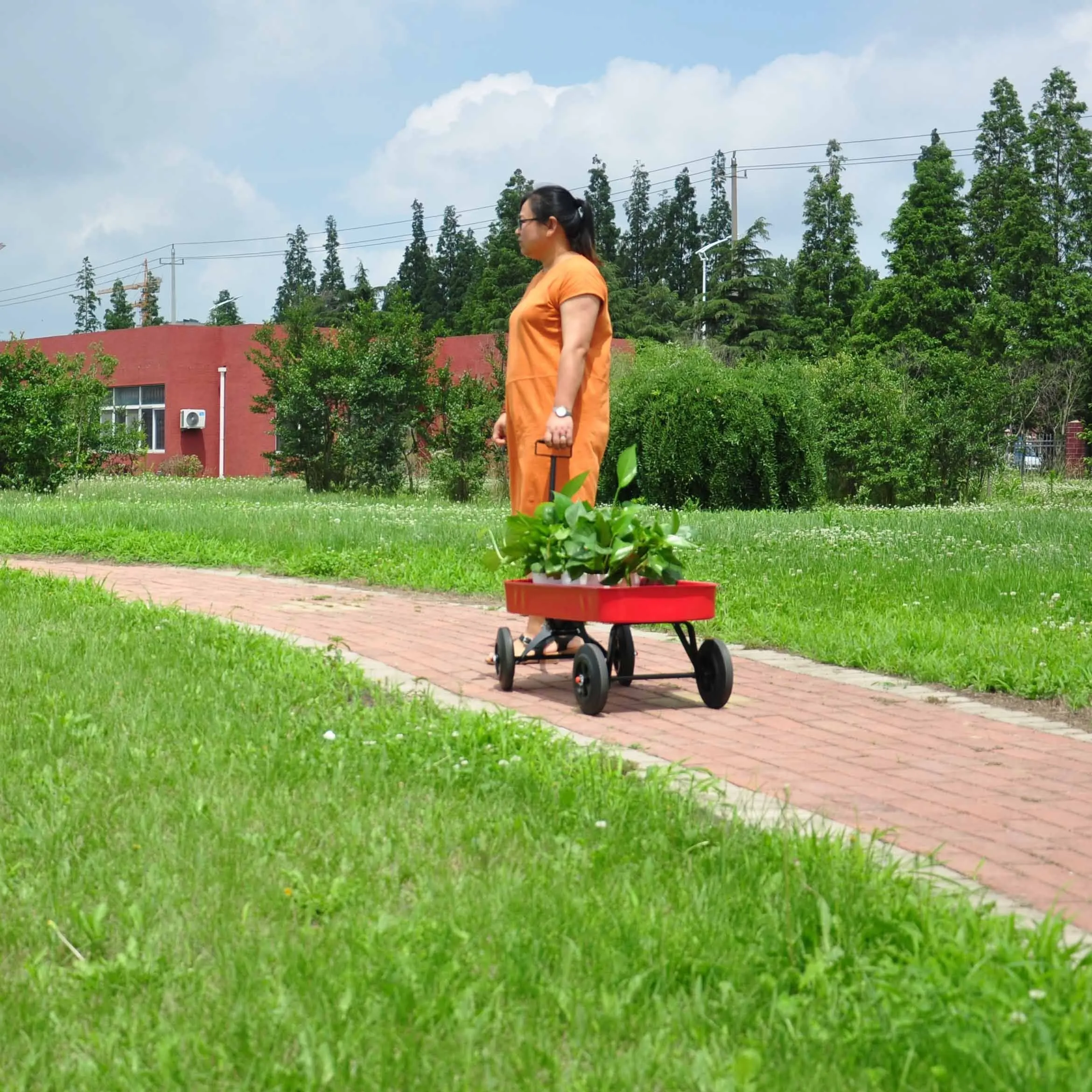 Garden cart Reuniong Railing; solid Wheels; All Terrain Cargo Wagon with 280lbs Weight Capacity; Red