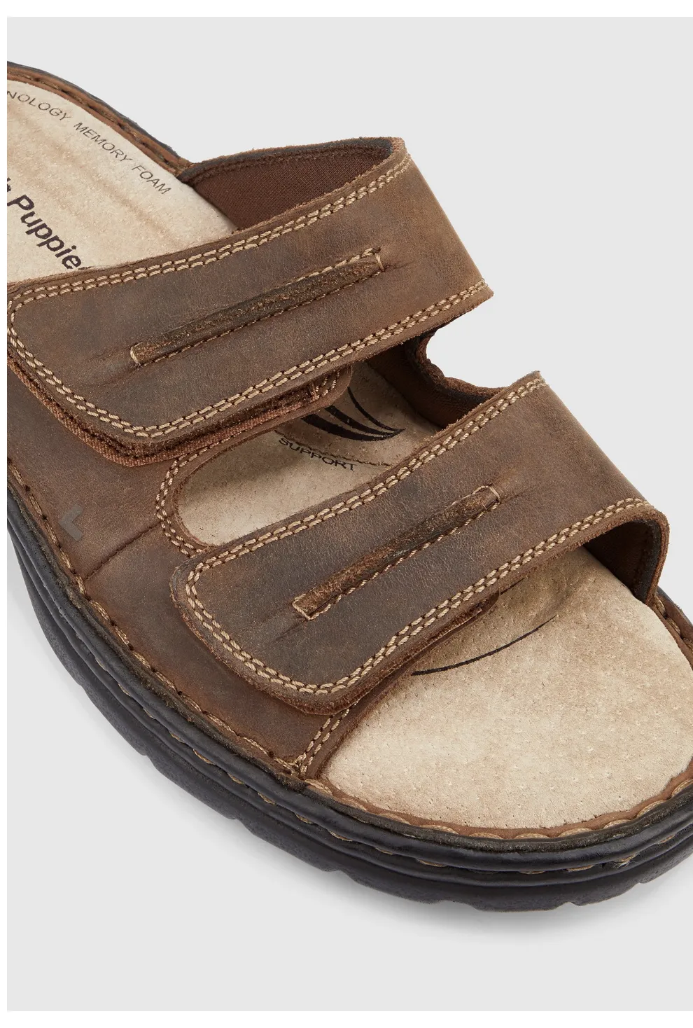 Hush Puppies Slider Mens Leather Adjustable Strap Sandals Slippers Shoes - Brown