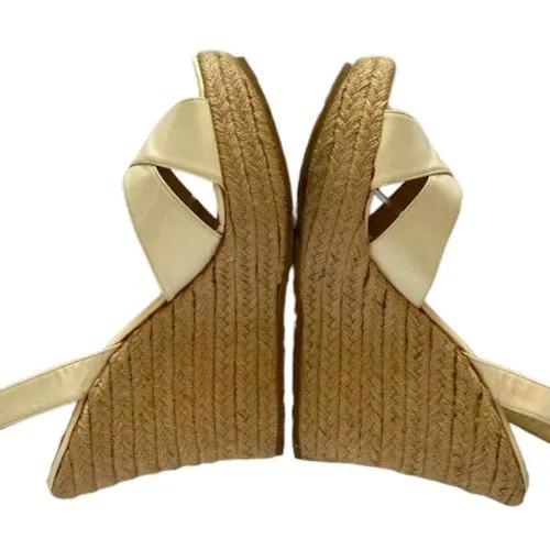 JIMMY CHOO Phoenix Espadrilles White Patent Leather Wedge Sandals, Size 41