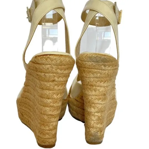 JIMMY CHOO Phoenix Espadrilles White Patent Leather Wedge Sandals, Size 41