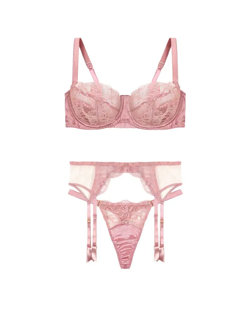 Lyla Balcony Bra, Thong & Suspender Belt
