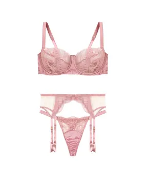 Lyla Balcony Bra, Thong & Suspender Belt