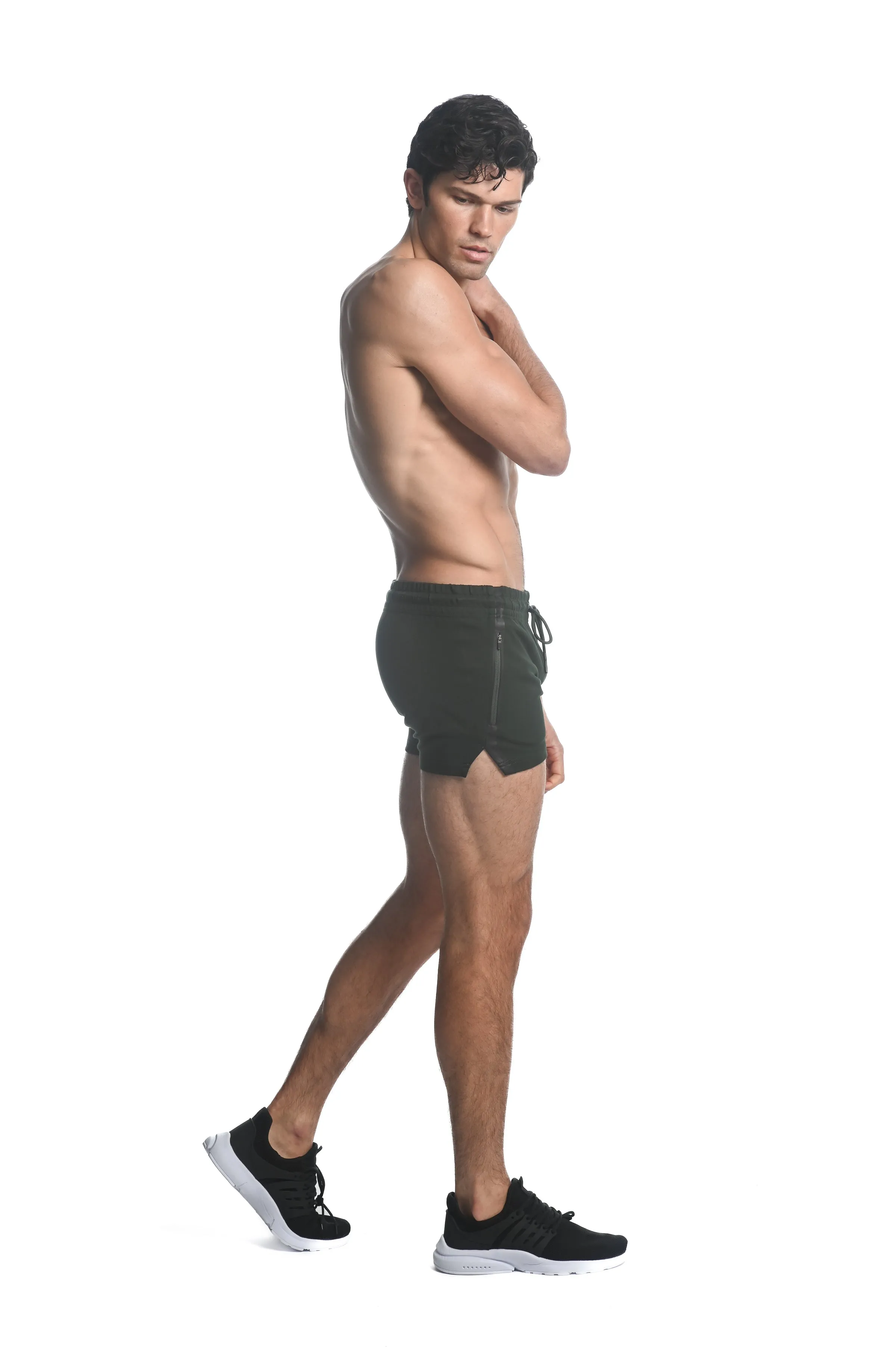 NORI GREEN ALPHA 3.5" INSEAM STRETCH GYM SHORTS W/ HEAT WELD ZIPPERS ST-10506