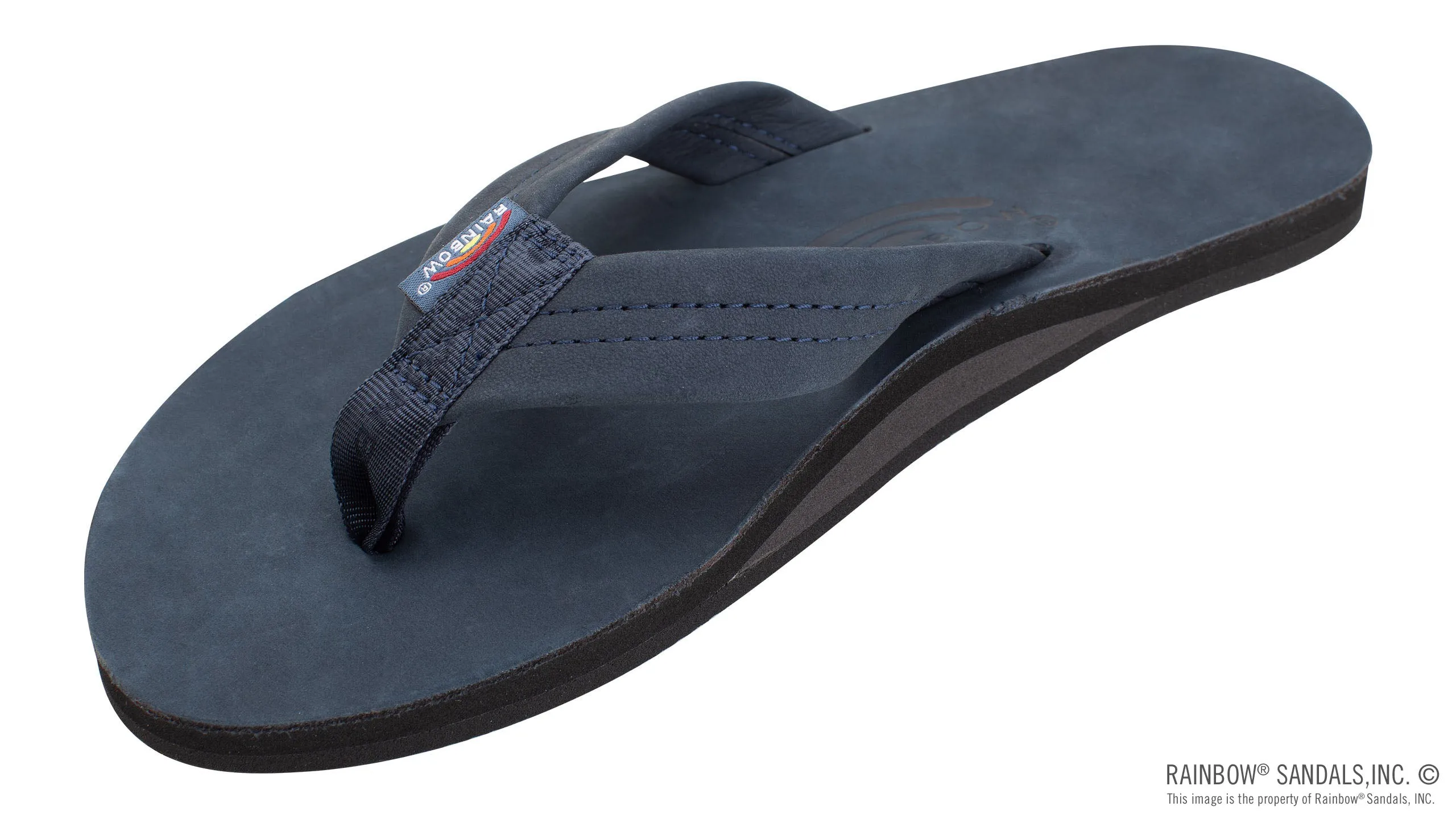 Rainbow Sandals Men's Single Layer Premier Leather with Arch Support 1" Strap - Navy