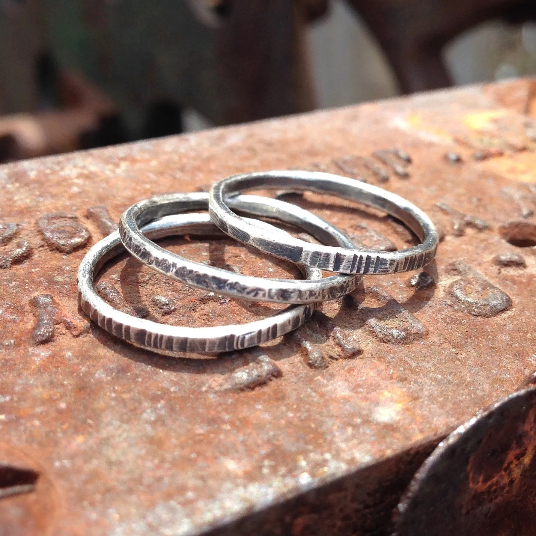 Tree Bark Stack Ring ~ Oxidized