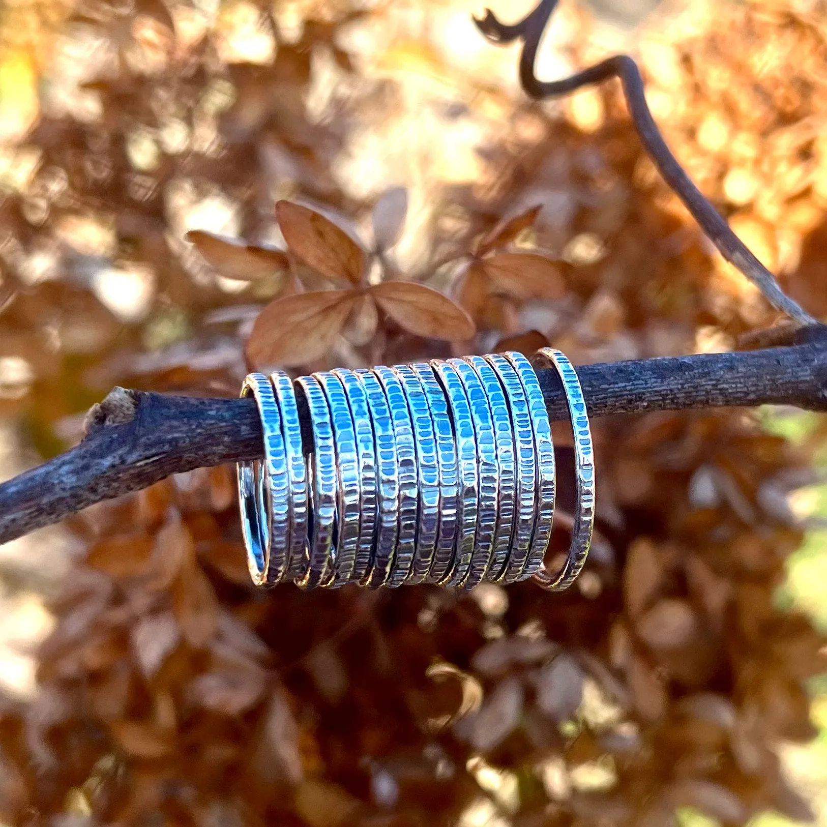Tree Bark Stack Ring ~ Oxidized