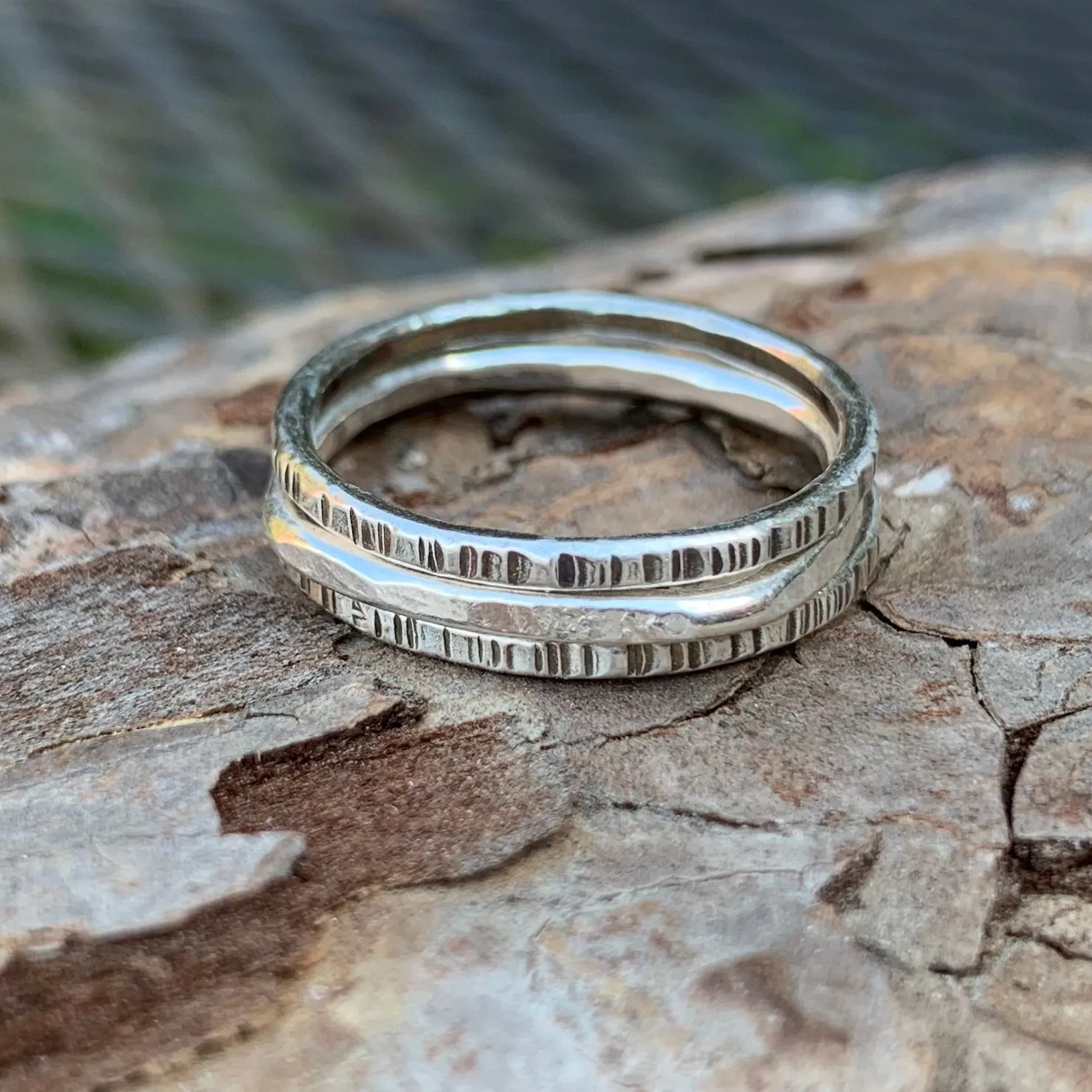 Tree Bark Stack Ring ~ Oxidized