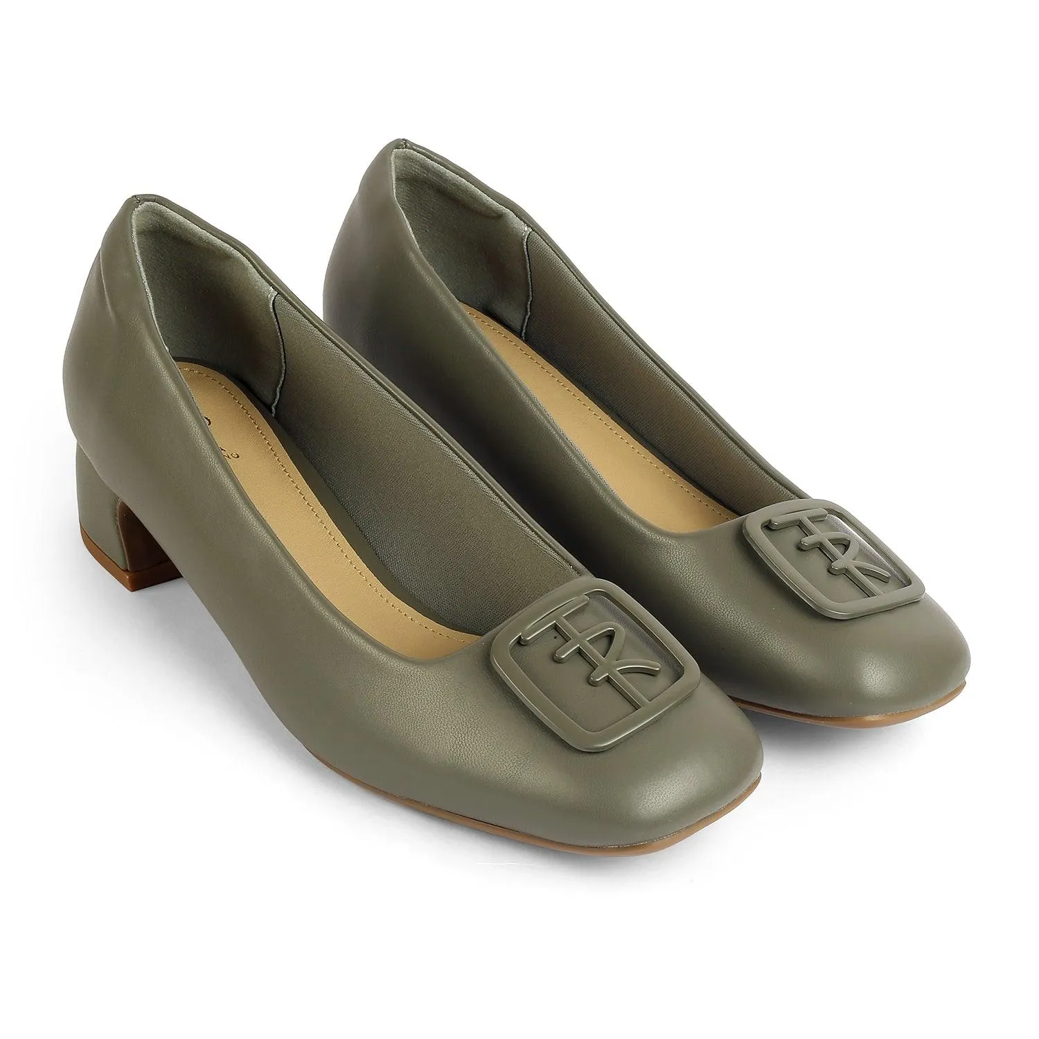Tresmode Romio Green Women's Dress Block Heel Pumps