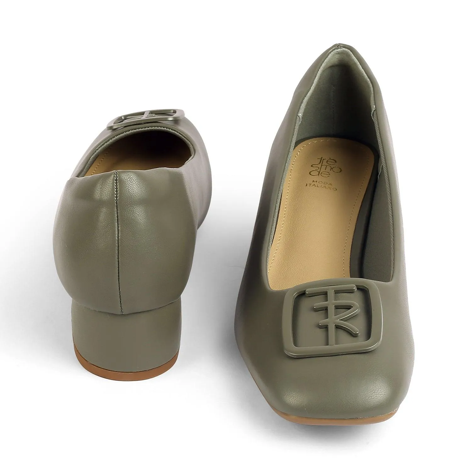 Tresmode Romio Green Women's Dress Block Heel Pumps